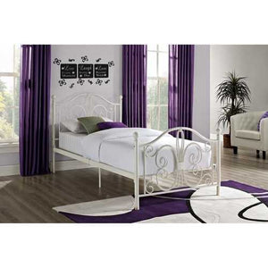 Twin White Metal Platform Bed Frame with Headboard and Footboard