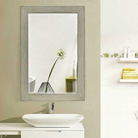 Image of Rectangle 35 x 23 inch Bathroom Wall Mirror with Wood Frame