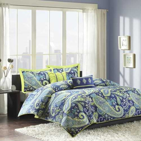 Image of Twin / Twin XL 5-Piece Paisley Comforter Set in Blue and Yellow Colors