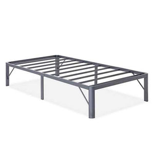 Twin Heavy Duty Platform Bed Frame with Round Corners in Grey Metal