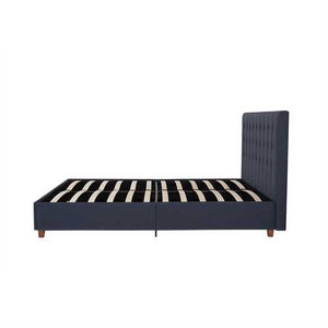 Twin Blue Linen Upholstered Platform Bed with Headboard