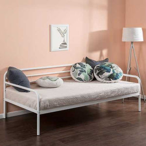 Twin size White Metal Daybed Frame with Steel Support Slats