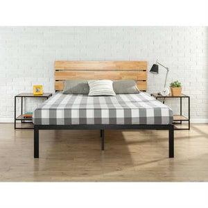 Twin size Heavy Duty Metal Platform bed Frame with Wood Slats and Headboard