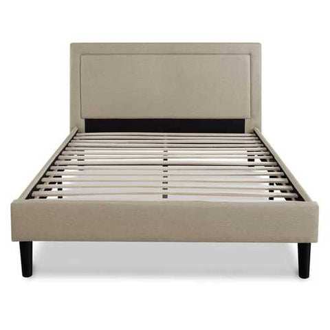 Image of King size Taupe Upholstered Classic Platform Bed with Classic Headboard