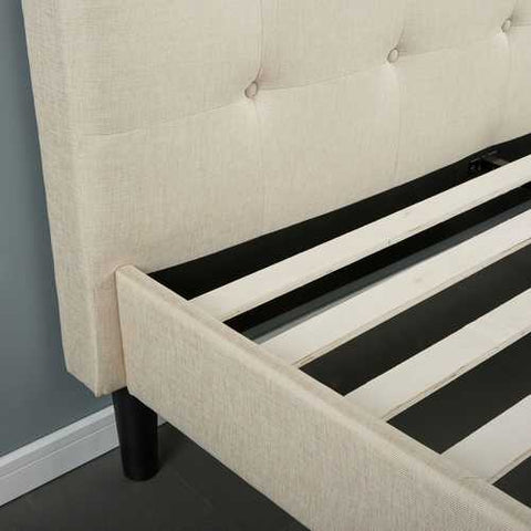 Image of Full size Taupe Beige Upholstered Platform Bed Frame with Headboard