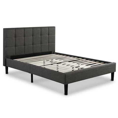 Image of Queen size Dark Grey Upholstered Platform Bed Frame with Headboard