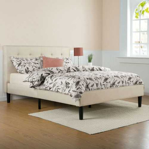 Image of Queen size Taupe Beige Upholstered Platform Bed Frame with Headboard