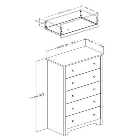 Image of Medium Brown Cherry Finish 5-Drawer Bedroom Chest with Nickle Finish Knobs