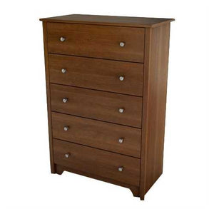 Medium Brown Cherry Finish 5-Drawer Bedroom Chest with Nickle Finish Knobs