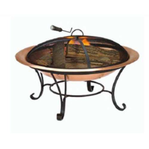 Image of Large 35-inch Copper Bowl Fire Pit with Steel Stand and Cover