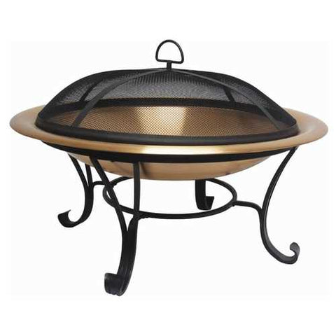 Image of Large 35-inch Copper Bowl Fire Pit with Steel Stand and Cover