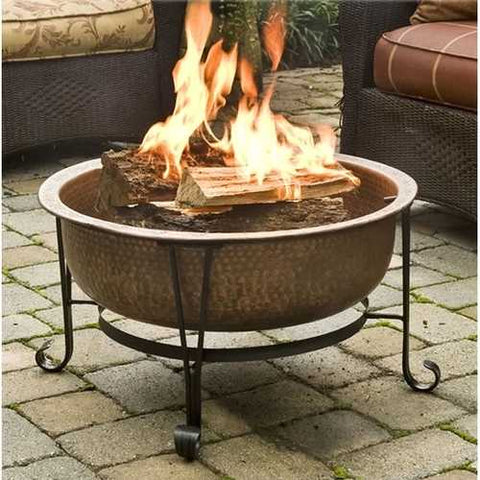 Image of Hammered Copper 26-inch Fire Pit with Stand and Spark Screen