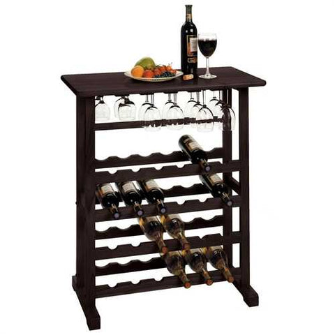 Image of 24-Bottle Wine Rack Table with Stemware Glass Hanging Rack