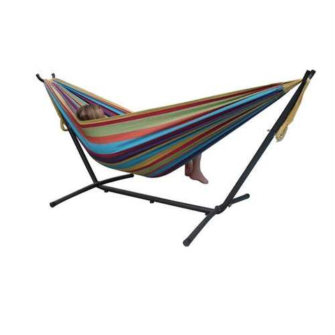 Image of Tropical Fabric Double Hammock with 9-Foot Steel Stand