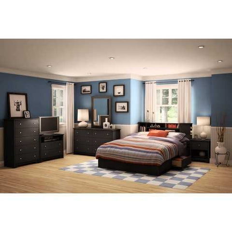 Image of Black 6 Drawer Bedroom Dresser with Nickle Metal Knobs Handles