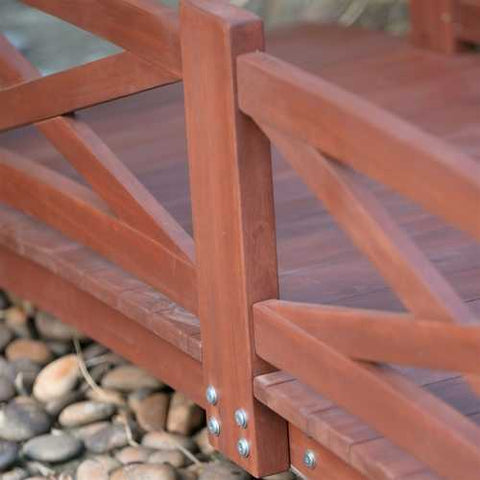 Image of Outdoor 6-Ft Garden Bridge with X-Design Rails in Red Stained Acacia Wood