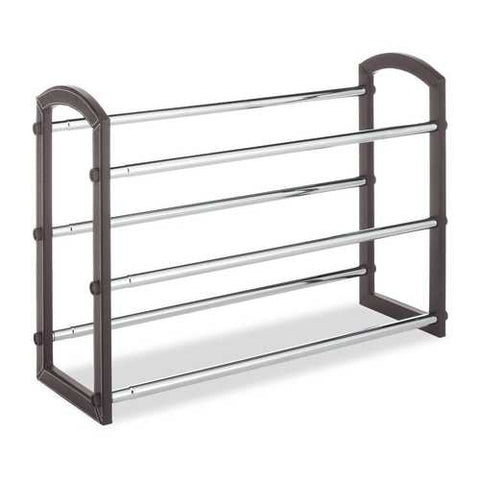 Image of Expandable 3 Tier Shoe Rack in Faux Leather and Chrome