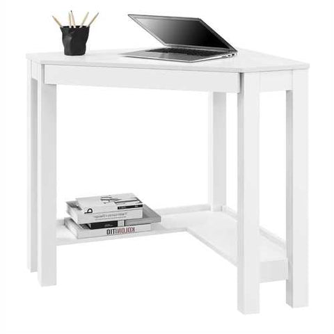 Image of Simple Modern Classic Corner Laptop Desk with Drawer in White