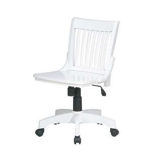 White Armless Bankers Chair with Wood Seat