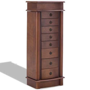 Brown Wood 8-Drawer Jewelry Armoire Chest Storage Cabinet with Mirror