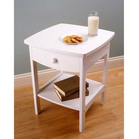 Image of White Wood Contemporary 1-Drawer Bedside Table Nightstand