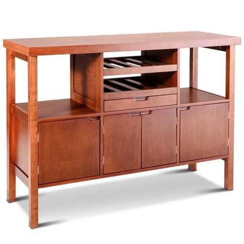 Image of Modern Sideboard Buffet Cabinet with Wine Rack in Brown Wood Finish