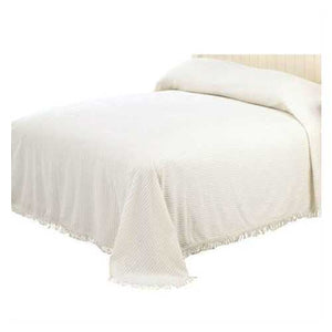 King size White Cotton Chenille Bedspread with Fringed Edges