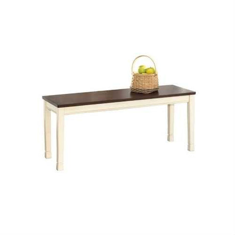 Image of Kitchen Seating Wooden Bench in White and Brown Finish