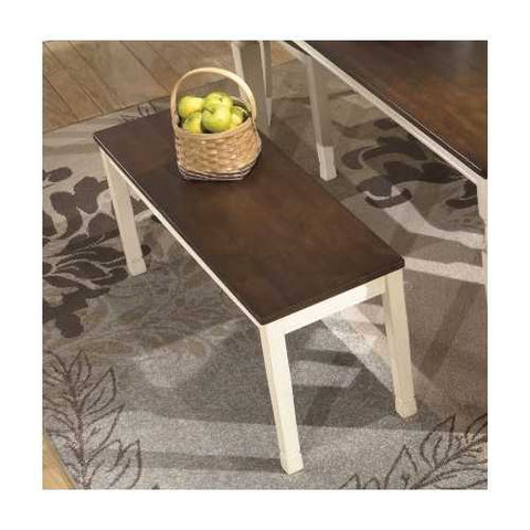 Image of Kitchen Seating Wooden Bench in White and Brown Finish