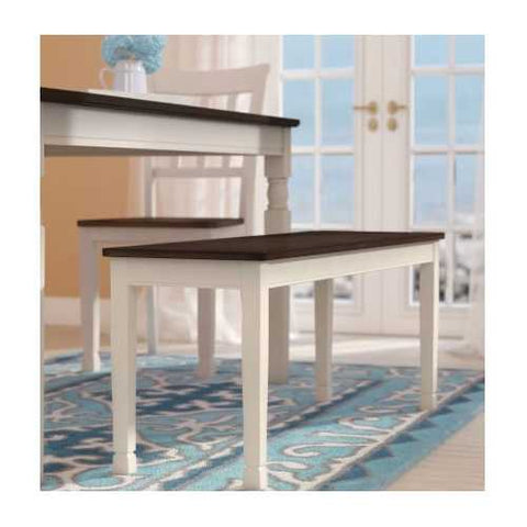 Image of Kitchen Seating Wooden Bench in White and Brown Finish