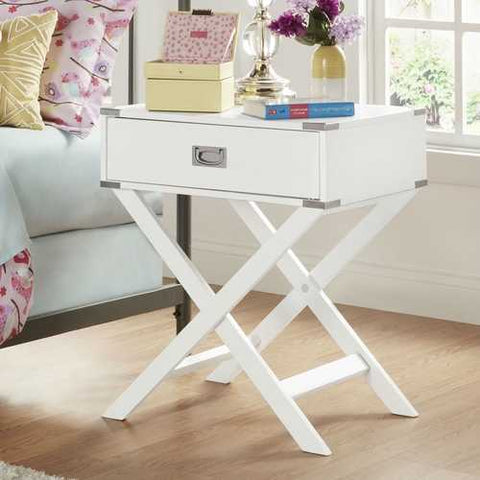 Image of White Modern Bedroom Decor 1-Drawer Bedside Table Nightstand End Table