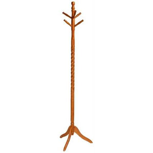 Oak Finish Twist Wood Coat Rack Entryway Hall Tree Hat Rack