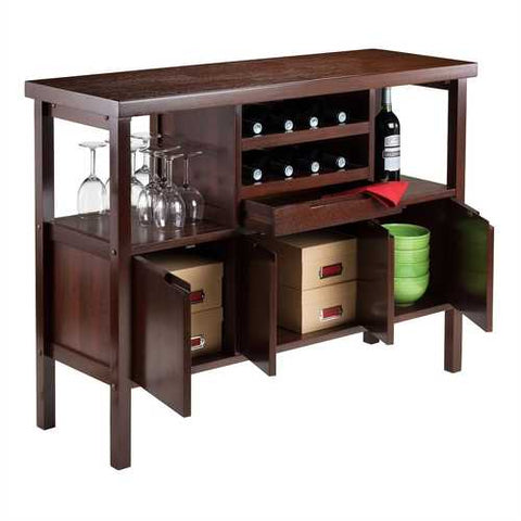 Image of Sideboard Buffet Table Wine Rack in Brown Wood Finish