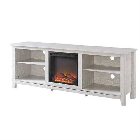 Image of White Wash Wood 70-inch TV Stand Fireplace Space Heater