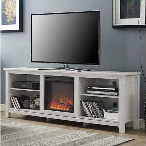 Image of White Wash Wood 70-inch TV Stand Fireplace Space Heater