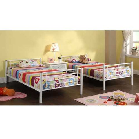 Image of Twin over Twin Sturdy Steel Metal Bunk Bed in White Finish