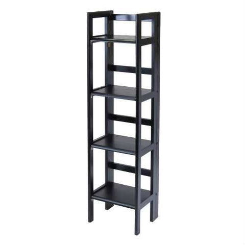 Image of Black 4-Tier Shelf Folding Shelving Unit Bookcase Storage Shelves Tower