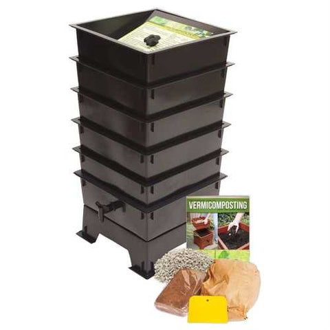 Image of Worm Factory 5-Tray Compost Bin with Worm Tea Spigot - Black