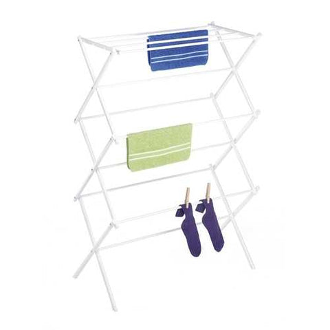 Image of White Folding Laundry Dryer Clothes Drying Rack - Sturdy Steel Desig