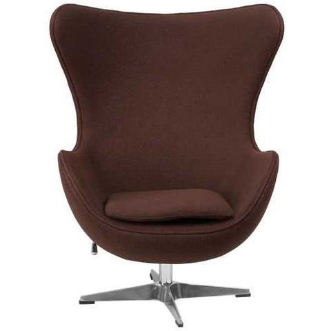 Image of Brown Wool Fabric Upholstered Egg Shaped Modern Arm Chair