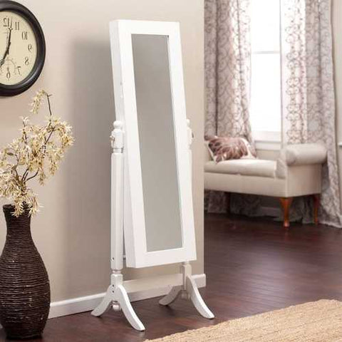 Image of White Full Length Tilting Cheval Style Floor Mirror with Jewelry Storage