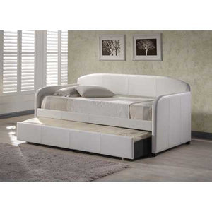 Twin Modern White Faux Leather Daybed with Roll-out Trundle