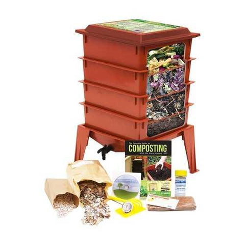 Image of Terra Cotta Composter Worm Compost Bin Made from Food Grade Plastic