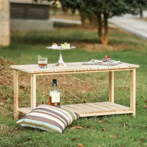 Outdoor Fir Wooden Patio Coffee Table in Natural Wood Color