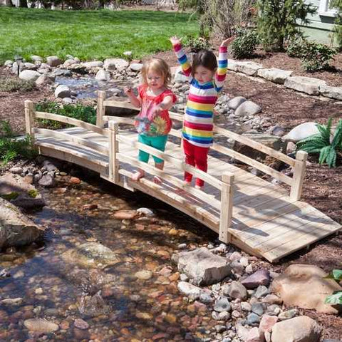 Image of 12-Ft Wooden Garden Bridge with Rails in Unfinished Fir Wood