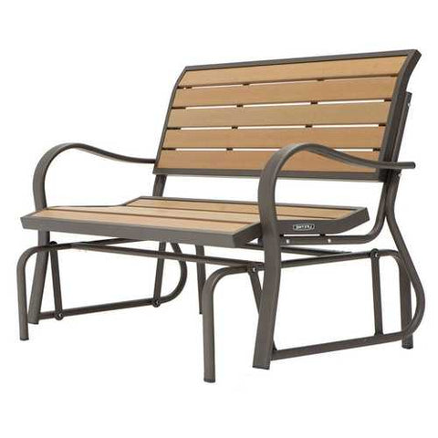 Image of 4-Ft Weather-Resistant Outdoor Loveseat Glider Bench in Wood Grain