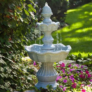 2-Tier Outdoor Fountain with Pineapple Top in Weather Resistant Resin