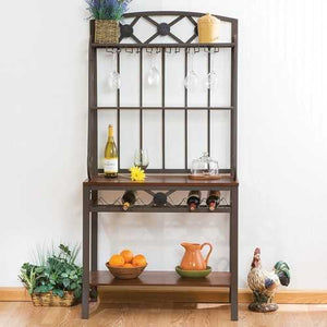 Bakers Rack with Stemware Hangers and Wine Rack