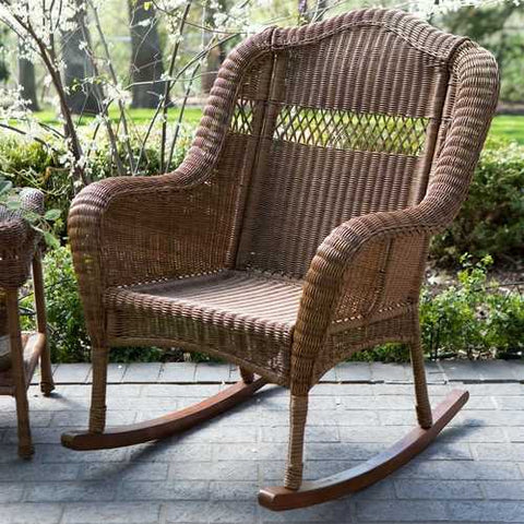 Image of Indoor/Outdoor Patio Porch Walnut Resin Wicker Rocking Chair