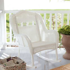 Indoor/Outdoor Patio Porch White Resin Wicker Rocking Chair